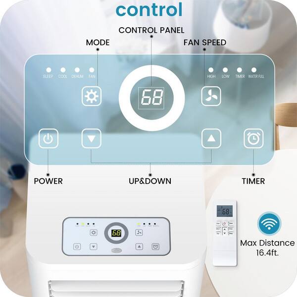 ZAFRO 8,000 BTU Portable Air Conditioner - Cools Up To 350 Sq Ft, 4-in-1 (Cool/Fan/Dehumidify/Oscillate), Washable Filter, Remote, Wheels & Drain Hose, White
