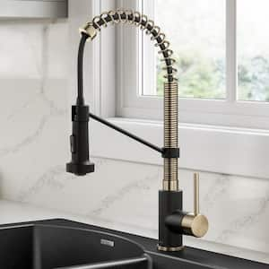 Single Handle 18-Inch Faucet with Dual Function Pull-Down Sprayhead in Spot Free Antique Champagne Bronze/Matte Black