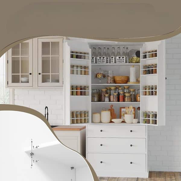Unbranded Freestanding Tall White Kitchen Pantry Organizer with Adjustable Shelves, 8-Door Shelves, 3-Drawer for Kitchen