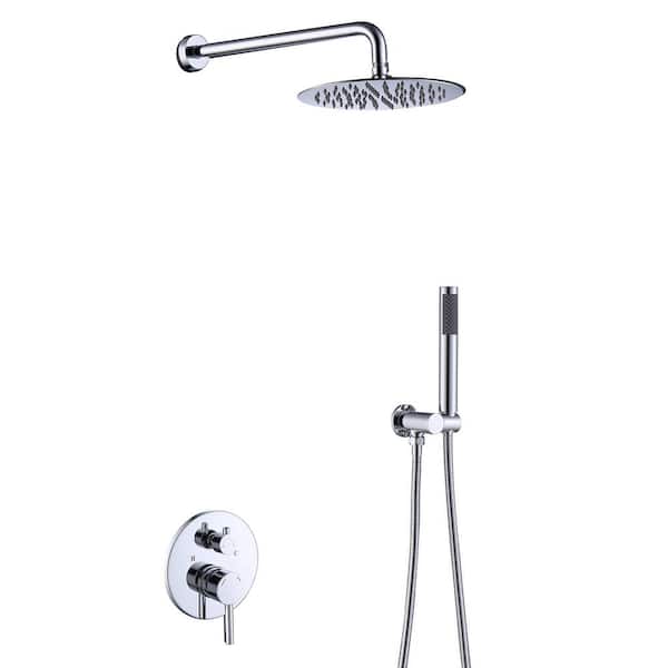 Unbranded Single Handle 2-Spray 10 in. Round Shower Faucet 2 GPM with High Pressure in Polished Chrome (Valve Included)