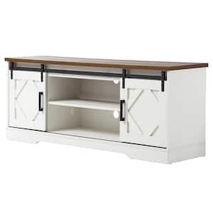 Louis XVI Series 59 in. White Farmhouse Sliding Barn Door TV Stand Fits TV's up to 65 in. with Adjustable Shelf