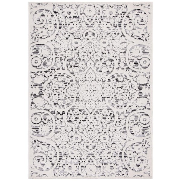 SAFAVIEH Cabana Ivory/Gray 6 ft. x 9 ft. Medallion Striped Indoor/Outdoor Patio  Area Rug