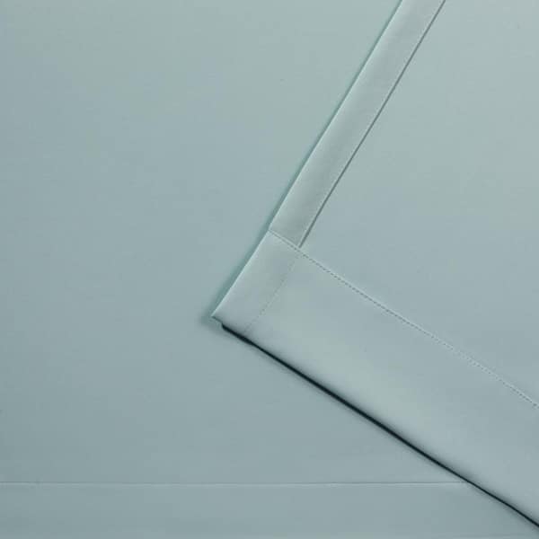 Sateen Seafoam Solid Woven Room Darkening Grommet Top Curtain, 52 in. W x 96 in. L (Set of 2)