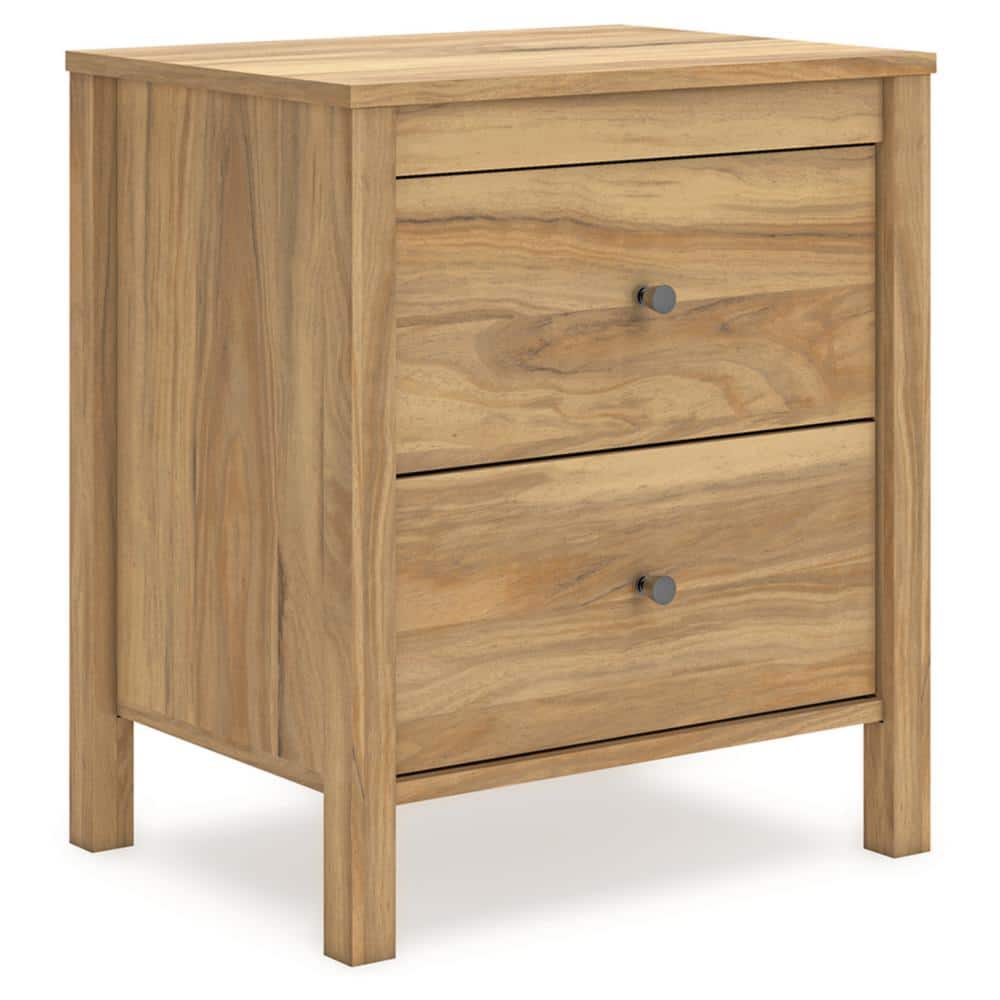 Light Brown 2-Drawer Transitional Nightstand with Bronze Knobs