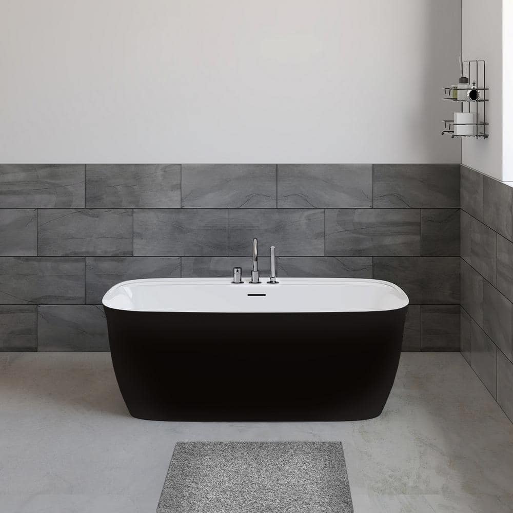 Panya 63'' Black and White Freestanding Acrylic Soaking Bathtub