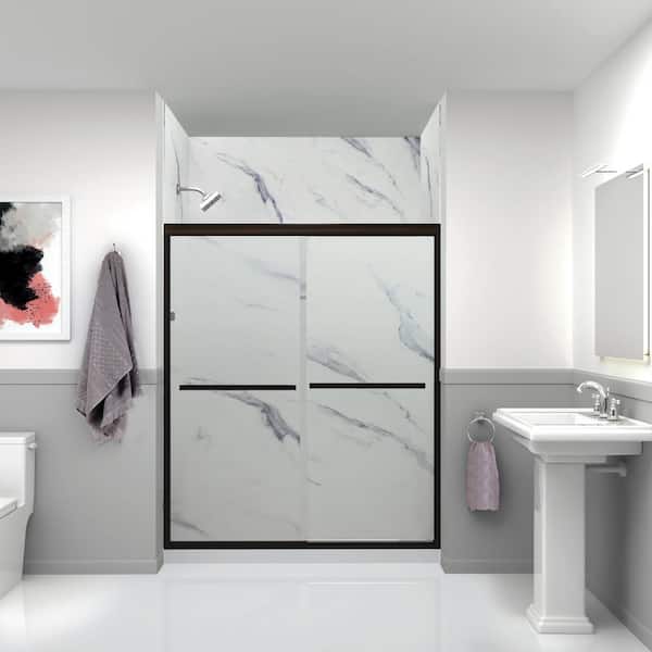 Transolid Expressions 32 in. x 60 in. x 96 in. Center Drain Alcove Shower Kit with Extension Door in Bianca and Bronze