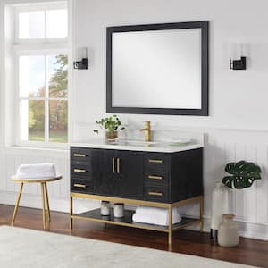 Wildy 48 in. W x 22 in. D x 34 in. H Single Sink Bath Vanity in Black Oak with White Composite Stone Top and Mirror