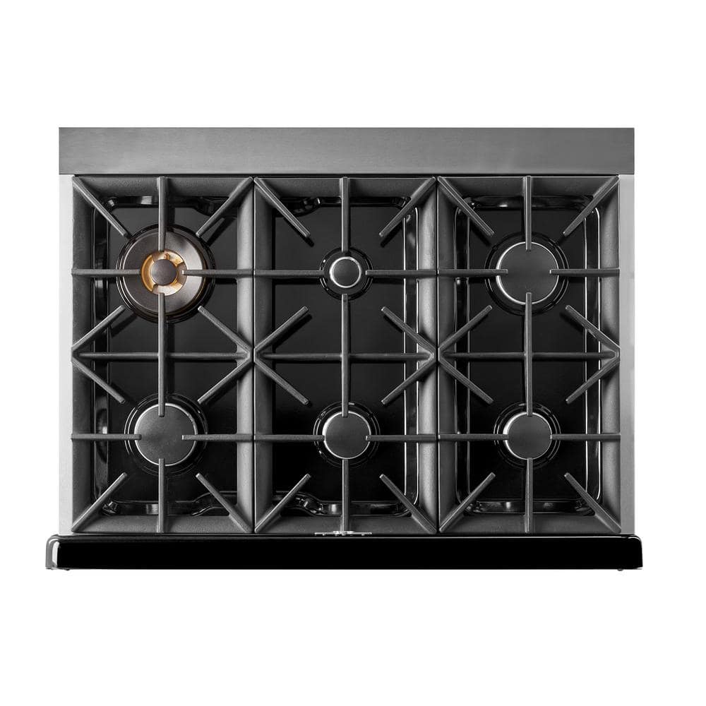 Midnight Black 36" Retro Convection Gas Range with Chrome Accents