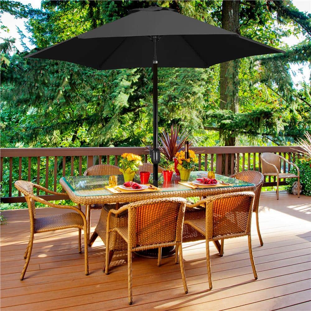 7.5 ft Black Metal Market Patio Umbrella with Crank Lift