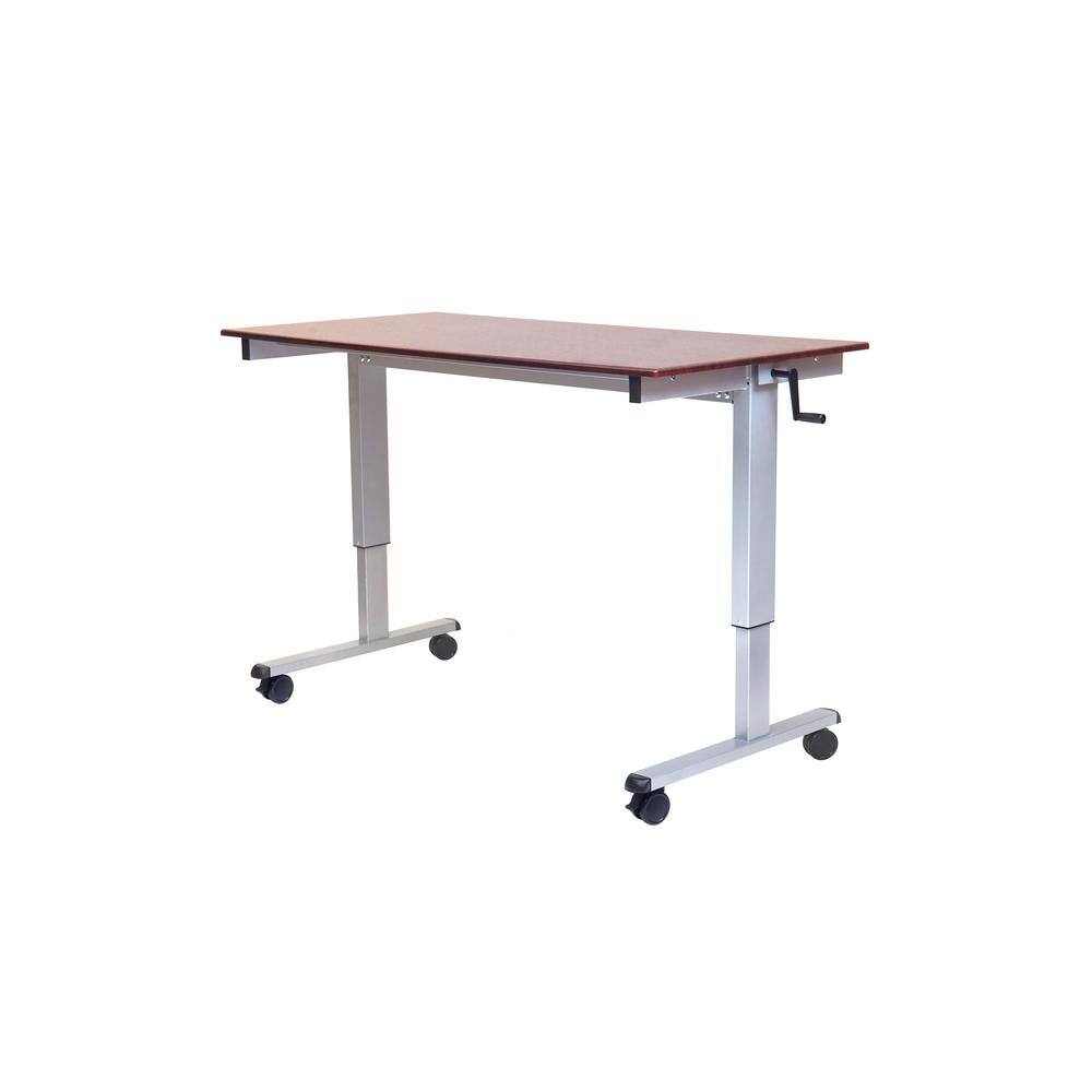 Adjustable Height 59'' Black and Silver Standing Desk with Lockable Casters