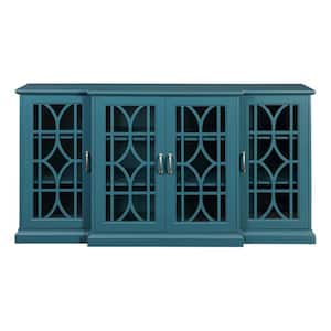 62.68 in. W x 15.67 in. D x 34.06 in. H Teal Blue Linen Cabinet Sideboard with 4-Doors and Adjustable Shelves