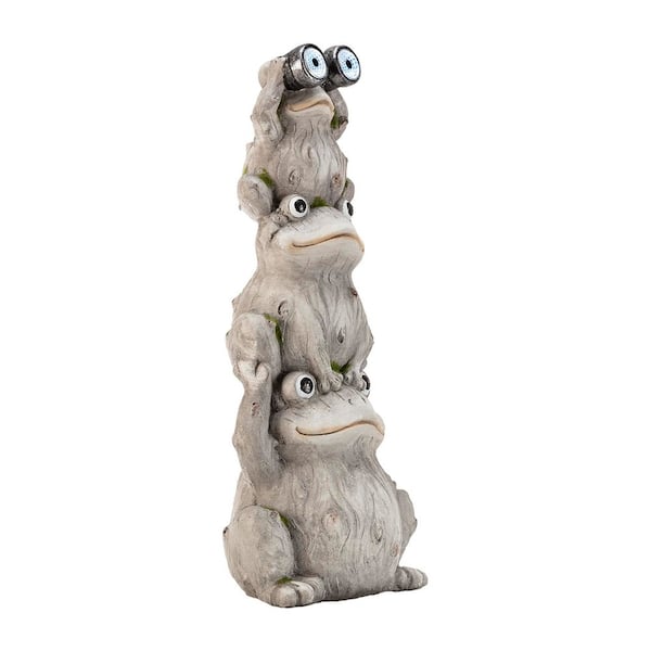 Alpine Corporation 23 in. Tall Outdoor Solar Powered Stacked Frog Family Statue with LED Lights