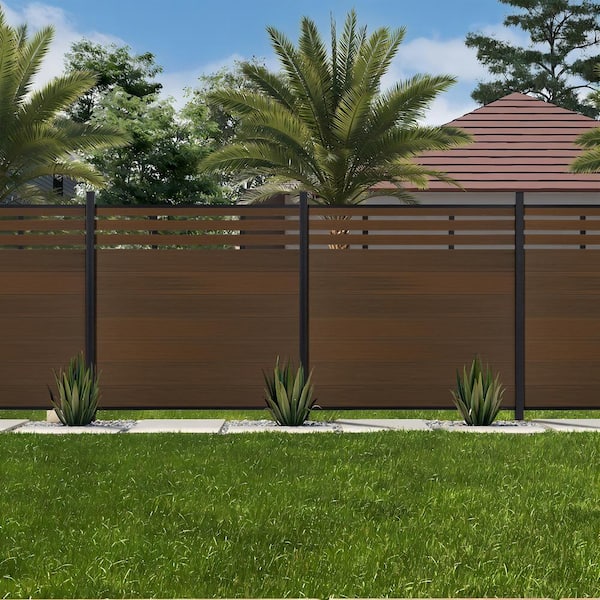 mondaria Garden Fence Board 6 ft. H x 6 ft. W Brown Composite Fence Panel with Two Posts
