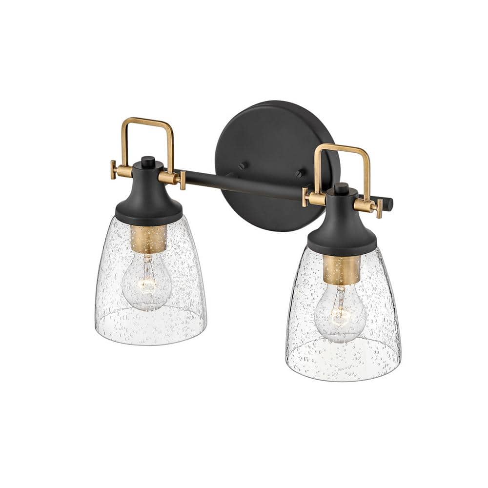 Easton Heritage Brass & Black 2-Light Dimmable Vanity Light with Clear Seedy Glass