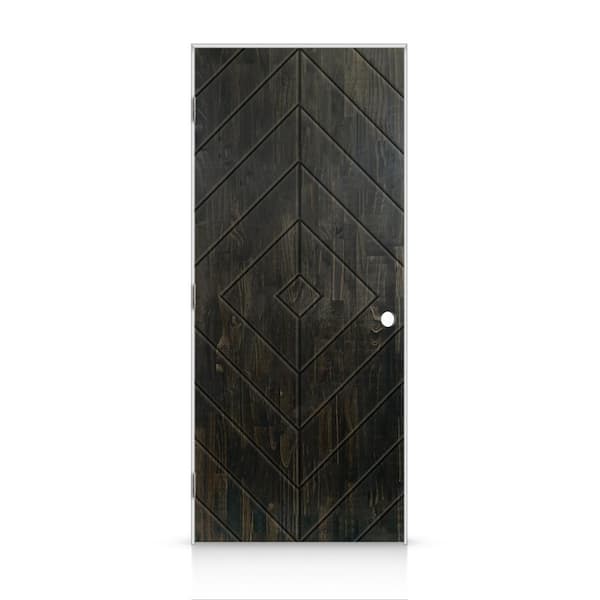 CALHOME 24 in. x 84 in. Diamond Right-Handed Hollow-Core Charcoal Black Stained Smooth Pine Wood Single Prehung Interior Door