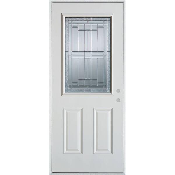 Stanley Doors 32 in. x 80 in. Architectural 1/2 Lite 2-Panel Painted White Left-Hand Inswing Steel Prehung Front Door