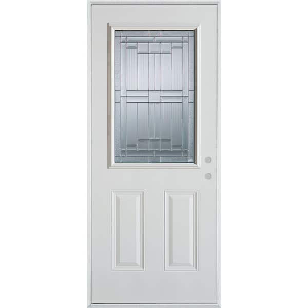 Stanley Doors 32 in. x 80 in. Left-Hand Architectural 1/2 Lite Decorative 2-Panel Painted White Steel Prehung Front Door