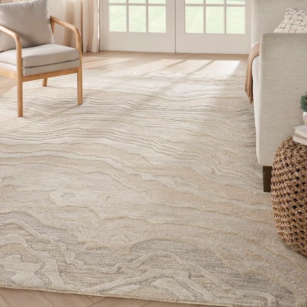 Graceful Beige 9 ft. x 12 ft. Abstract Contemporary Area Rug