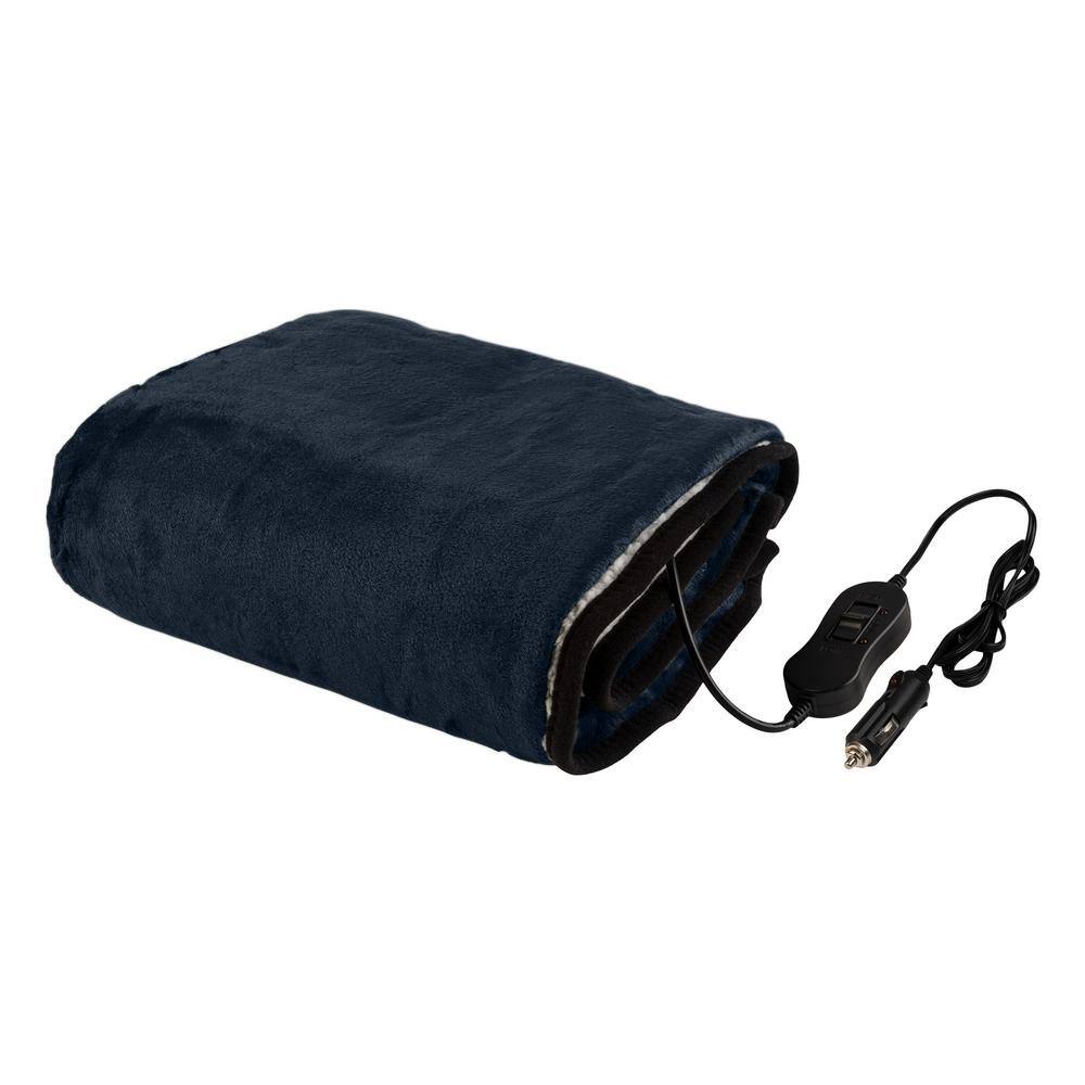 Heated Car Blanket – 12-Volt Electric Blanket for Car, Truck, SUV, or RV –  Portable Heated Throw for Car or Camping Essentials by Stalwart (Navy Blue)
