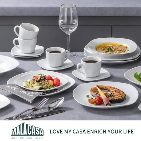 MALACASA Series Elisa, Porcelain Dinnerware Set Gray-white