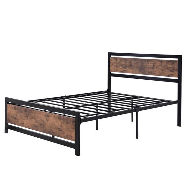 Platform Bed Metal And Wood Frame, Wood Bed Frame With Headboard And Footboard
