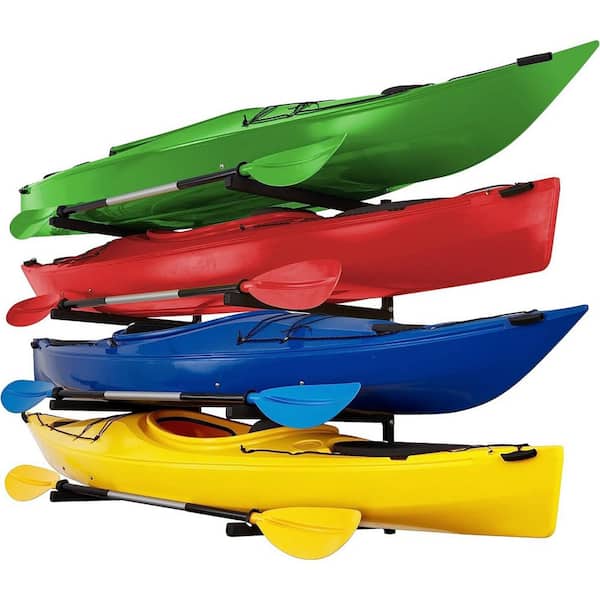 Kayak Storage Rack, Wall Mounted Kayak Storage Hooks for 4- Individual Kayaks