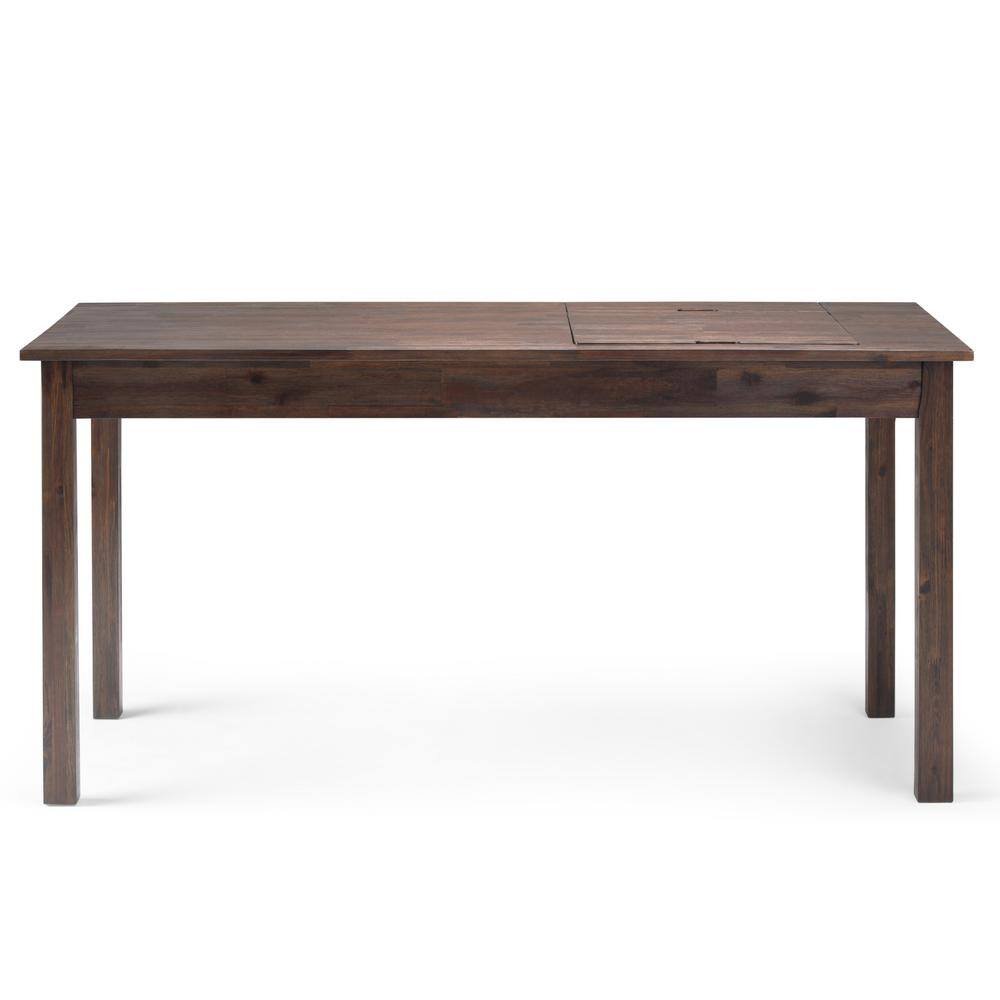 Monroe Distressed Charcoal Brown Solid Acacia Desk with USB & Power Outlet