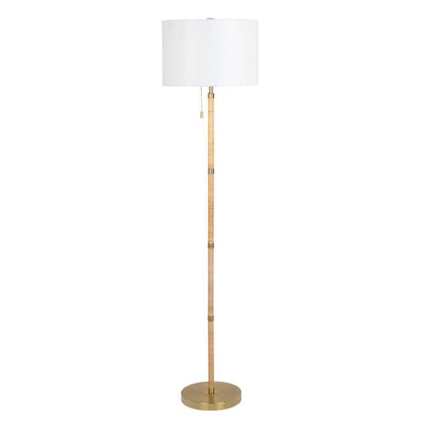 61.5 in. Gold 1-Light Standard Floor Lamp for Bedroom, Living Room with Linen Round Shade No Bulbs Included