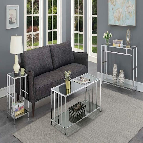 HOME IMPORTS EMPORIUM 42 in. Clear Glass and Chrome Rectangle Glass Console Table with Shelves