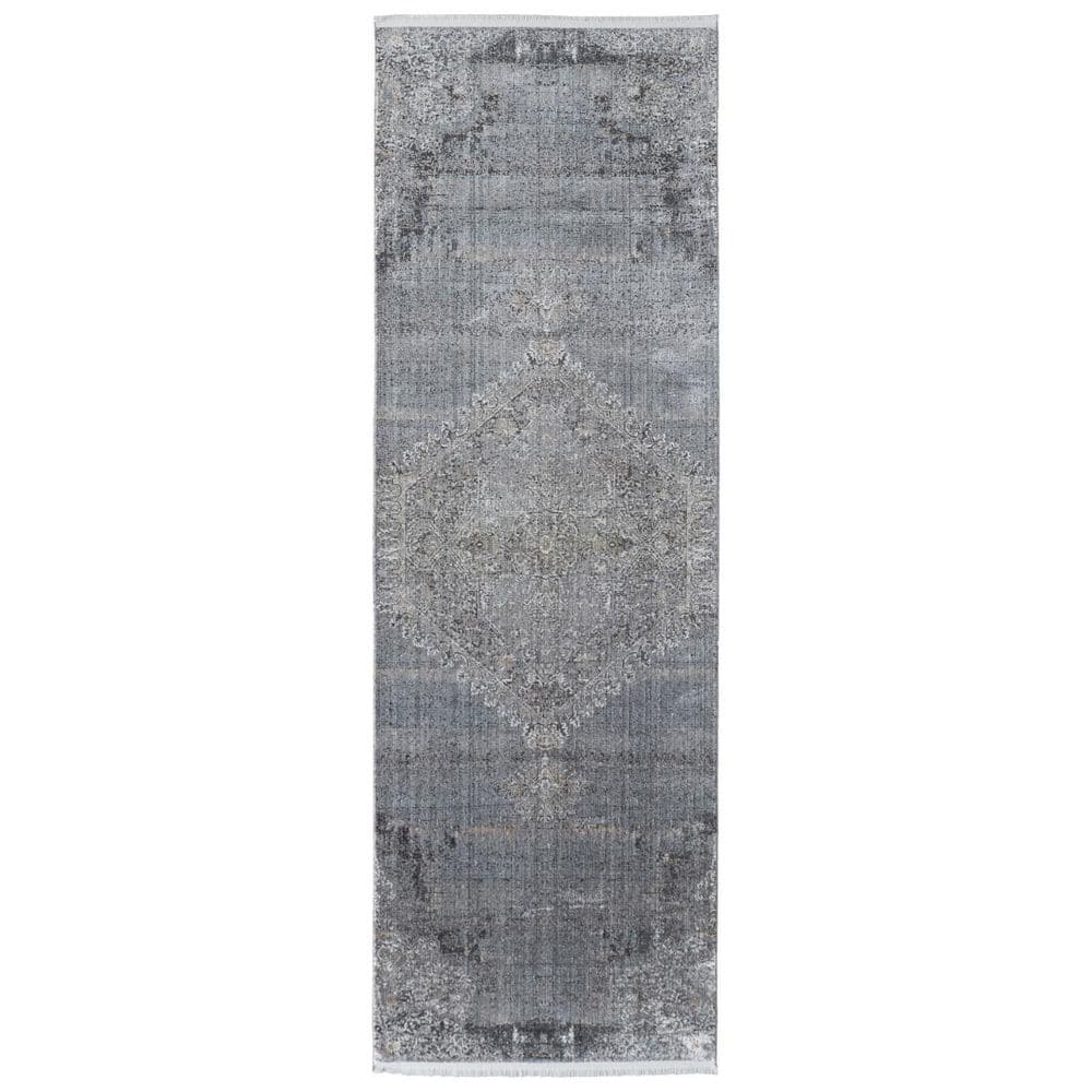 Silver Runner Rug HomeRoots 2 ft. x 10 ft. Gray, Silver Abstract Runner Rug 2000566335 ...