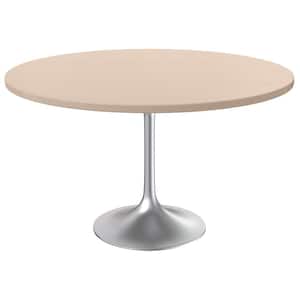 Verve Mid-Century Modern Light Natural Wood 47.24 in. Pedestal Dining Table with MDF Top and Chrome Base, Seats 6