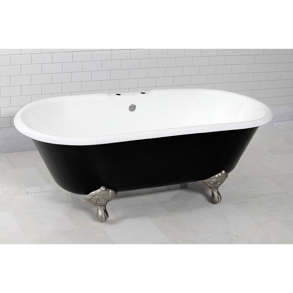 Classic 66-Inch Black and White Cast Iron Double Ended Clawfoot Bathtub