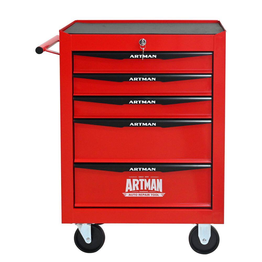 13 in. W 5-Drawer Rolling Metal Black and Red Tool Carts with Ball Bearing Drawer Slides and Steel Tool Storage Box price history on PriceWatchPro