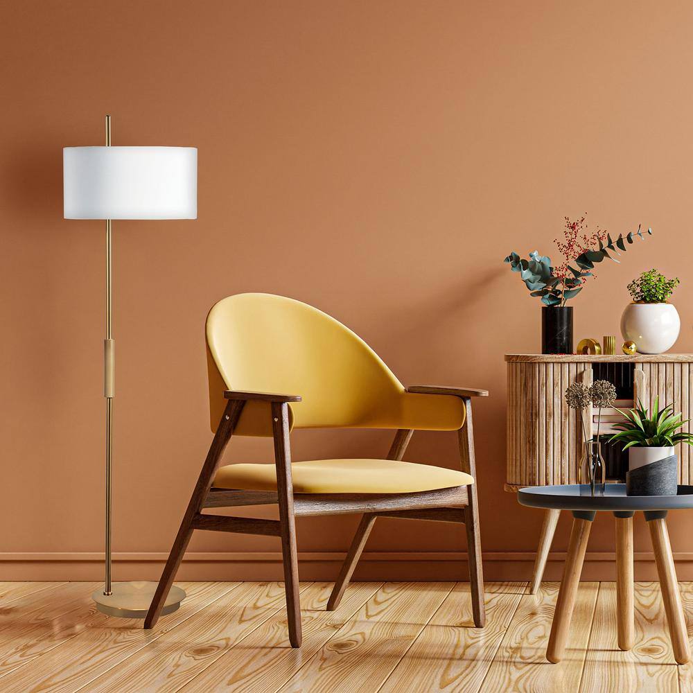 Adjustable Aged Brass Floor Lamp with White Shade