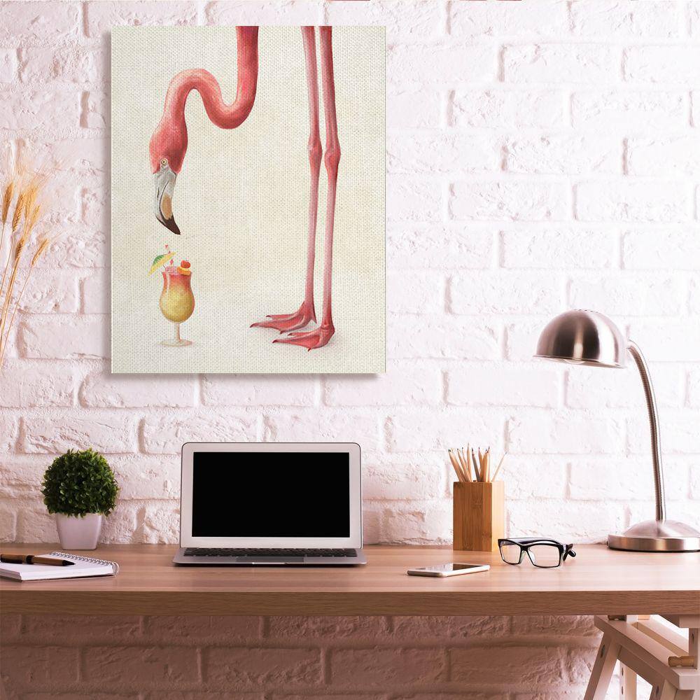 Thirsty Pink Flamingo Tropical Humor Wrapped Canvas Wall Art