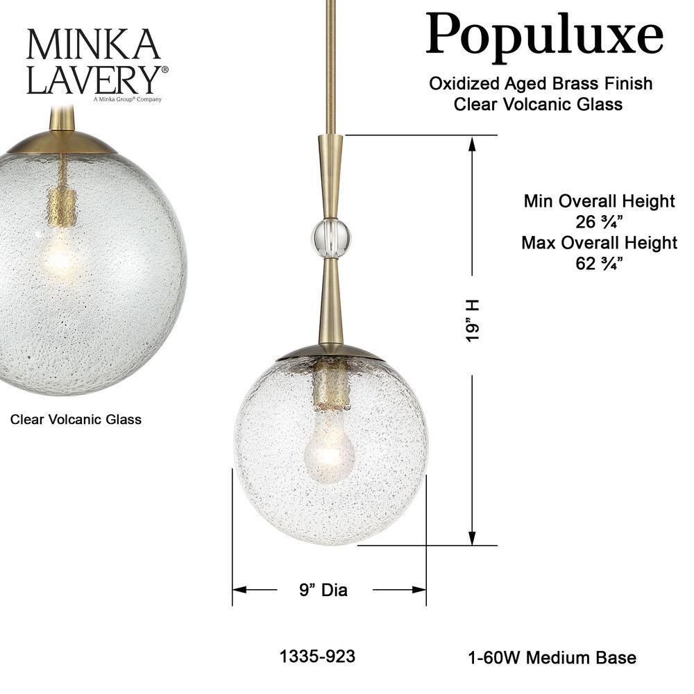 Mini Volcanic Glass & Aged Brass Indoor/Outdoor Pendant Light