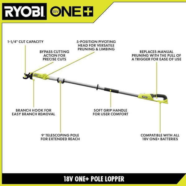 RYOBI P2570-LP ONE+ HP 18V Brushless Whisper Series 12 in. Battery Chainsaw & Pole Lopper w/ 6.0 Ah Battery & Charger - 3