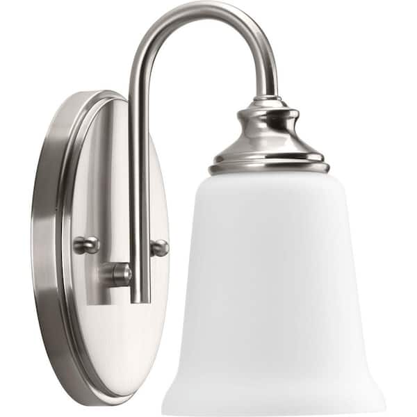 Progress Lighting Wander Collection 1-Light Brushed Nickel Etched Opal Glass Farmhouse Bath Vanity Light