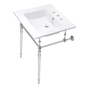Edwardian Ceramic White Console Sink Basin and Leg Combo with Chrome Legs