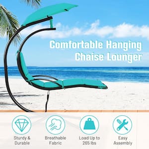 Metal Outdoor Patio Chaise Lounge Chair with Turquoise Canopy Cushions