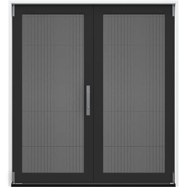 60 in. x 80 in. F4500 Left-Hand Black Fiberglass 2-Panel Folding Patio Door w/ Low-E Glass and Retractable Screen