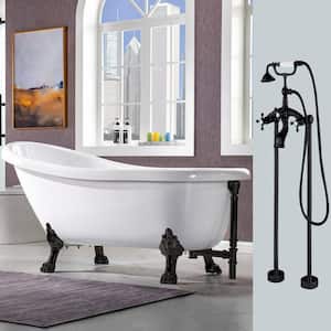 Salem 67 in. Heavy Duty Acrylic Slipper Clawfoot Bath Tub in White Faucet, Claw Feet, Drain & Overflow in Matte Black