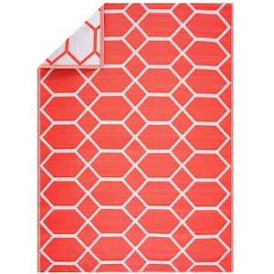 Miami Design Orange  White 5 ft. x 7 ft. Reversible Recycled Plastic Indoor/Outdoor Floor Mat