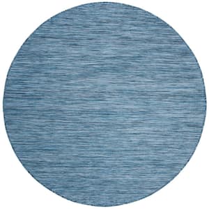 Beach House Blue 7 ft. x 7 ft. Round Geometric Indoor/Outdoor Area Rug