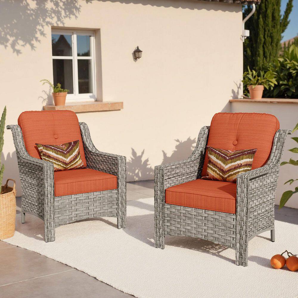 Eureka Gray Modern Wicker Outdoor Lounge Chair Seating Set with Orange Red Cushions (2-Pack) price history on PriceWatchPro