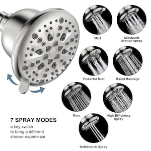 Filtration 7-Spray Patterns with 2.0 GPM 5.12 in. Wall Mount Fixed Shower Head with Valve Included in Brushed Nickel