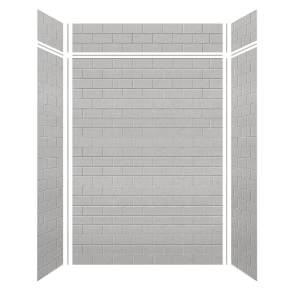 Transolid Saramar 60 in. W x 96 in. H x 36 in. D 6-Piece Glue to Wall Alcove Shower Wall Kit with Extension in Grey Beach