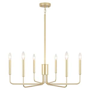 Roxsanne 6-Light Gold Dimmable Classic/Traditional Chandelier Rustic Linear Candle-Style Kitchen Island Light Fixture