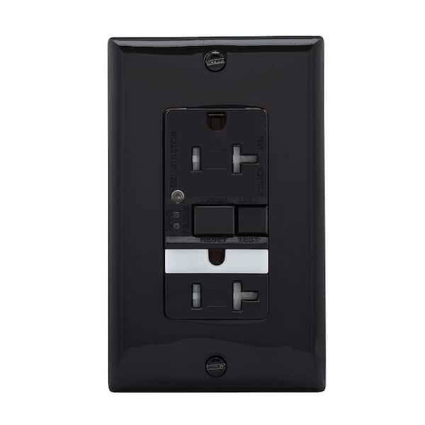 Eaton GFCI Self-Test 20A -125V Tamper Resistant Duplex Receptacle with Nightlight and Standard Size Wallplate, Black