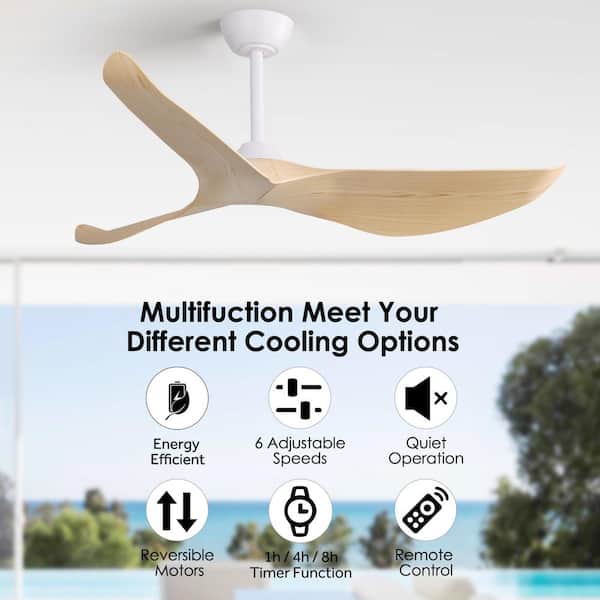 Sofucor 52 in. Indoor/Outdoor Modern White Ceiling Fan without 